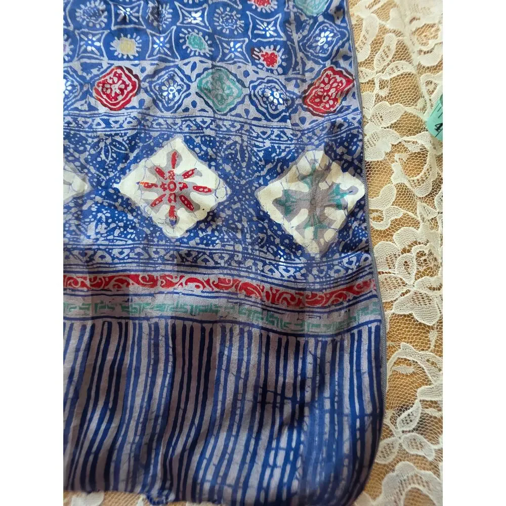 Ajrakh 100% Silk Scarf Hand-Block printed Handcrafted Soft One Size Art to Wear